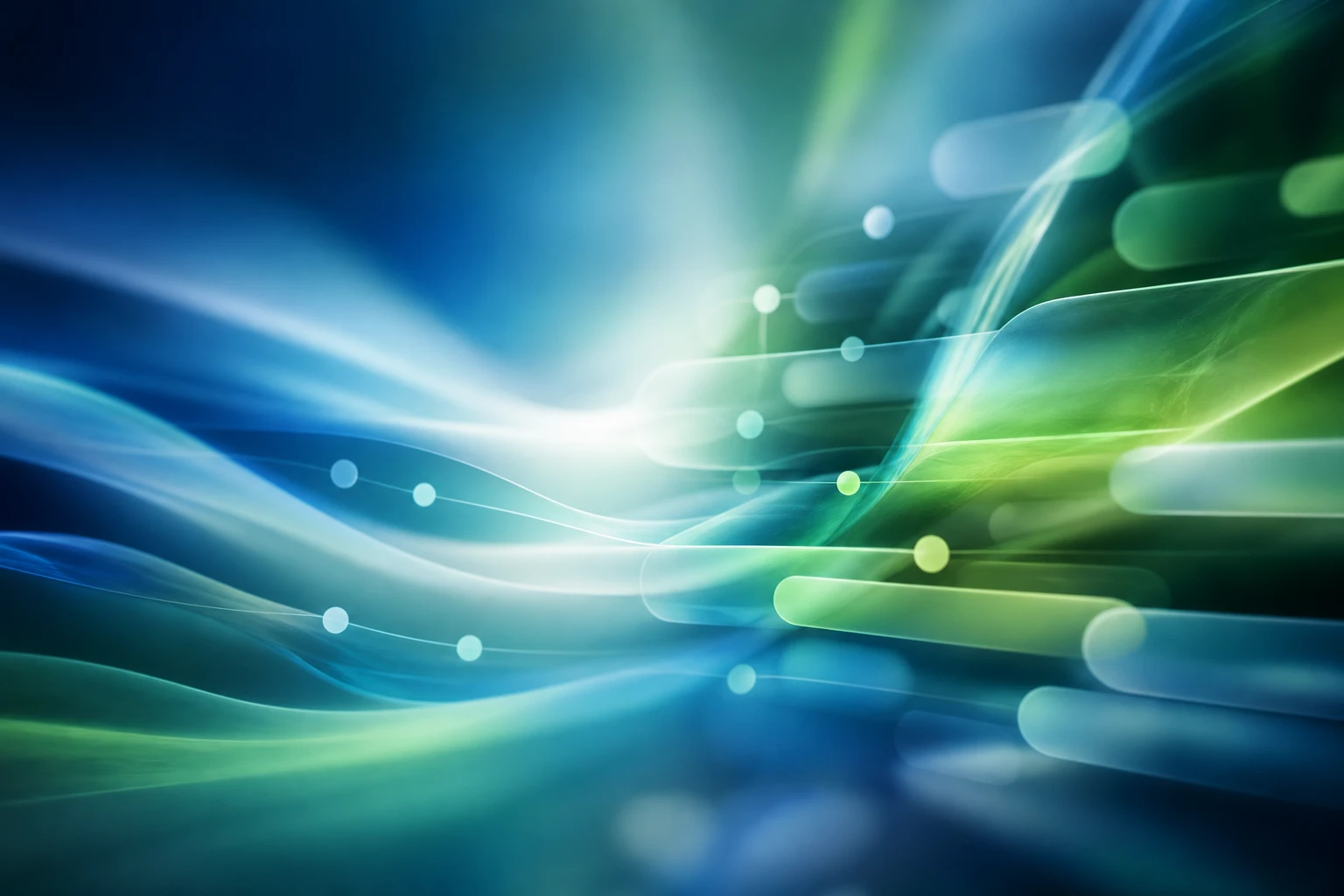 Abstrakte blaue und grüne Lichtbahnen als Visualisierung semantischer Filterlogik